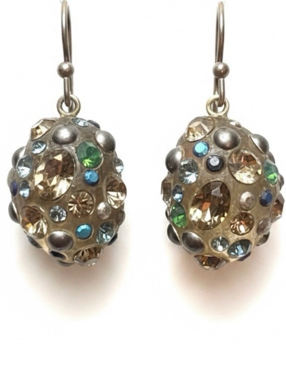 Alexis Bittar Champagne, Green & Blue Crystal Lucite Drop Earrings